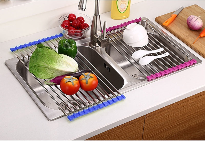Folding Kitchen Drain Sink Rack Stainless Steel.