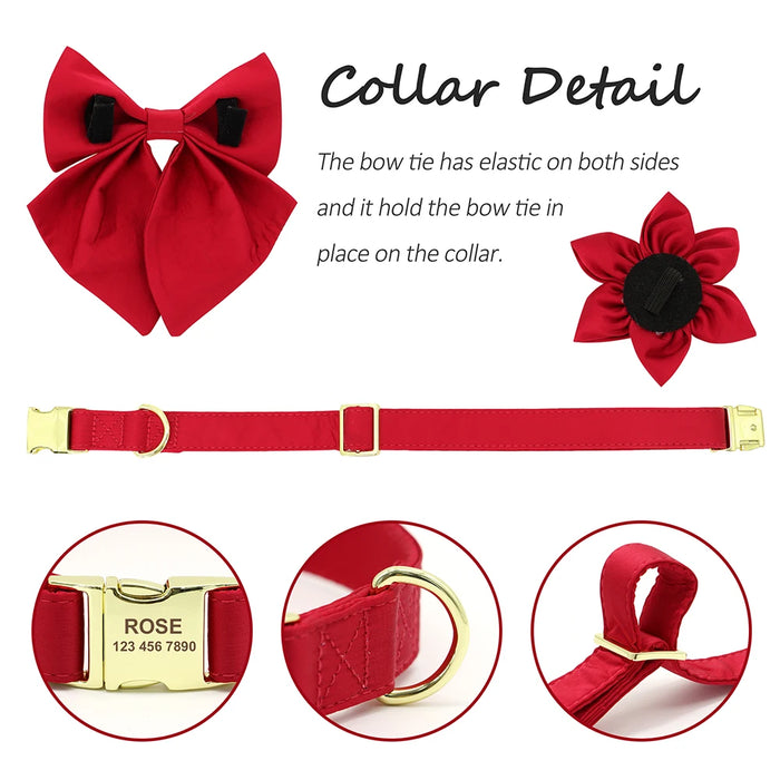 Personalized Silk Dog Collar Adjustable Durable Dog Collar with Bowtie Flower For Small Medium Large Dogs Wedding Bowtie Collars