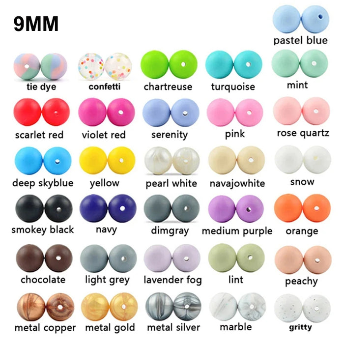 LOFCA 100pcs Premium 9mm Silicone Teething Beads – BPA-Free Food Grade DIY Beads