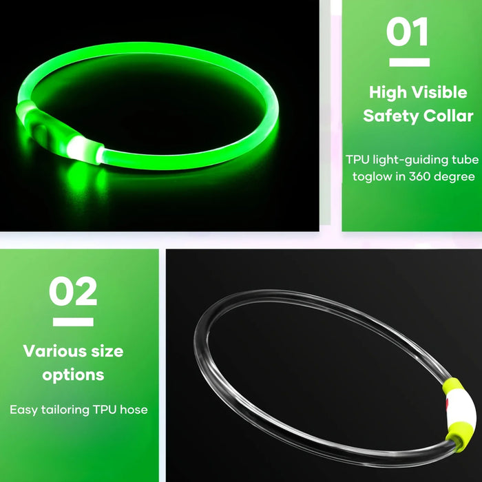 USB Rechargeable Fiber Optic Collar Pet Dog LED Light Collar Luminous Anti-Lost Dog Collar USB Rechargeable Dog Necklace Collar
