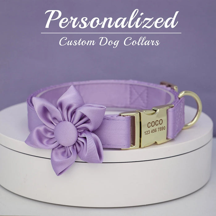 Personalized Silk Dog Collar Adjustable Durable Dog Collar with Bowtie Flower For Small Medium Large Dogs Wedding Bowtie Collars