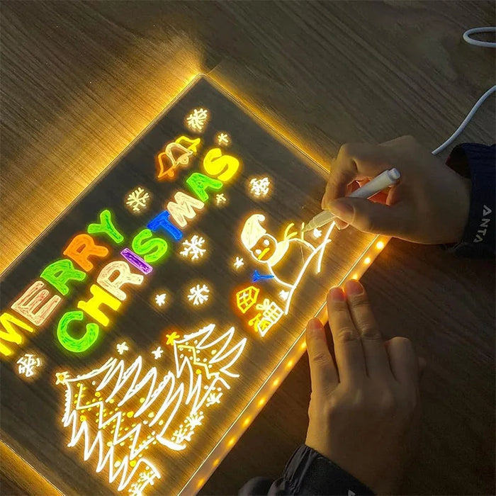 LED Acrylic Drawing Board DIY Erasable Luminous Writing Boards with Stand and 7Colors Pen USB Plug Message Board with NightLight