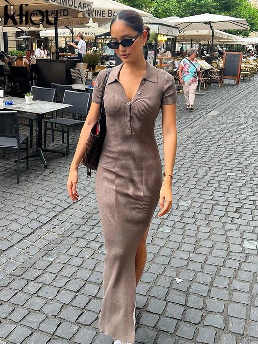 Solid Fashion Turn-Down Collar Midi/Maxi Dress