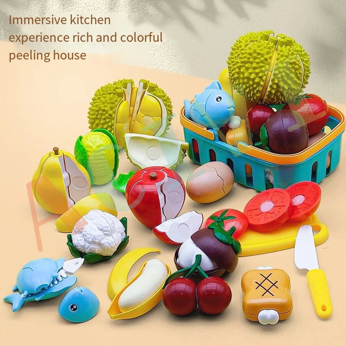 Kid Pretend Play Kitchen Fun Cutting Fruits and Vegetables Food Play.