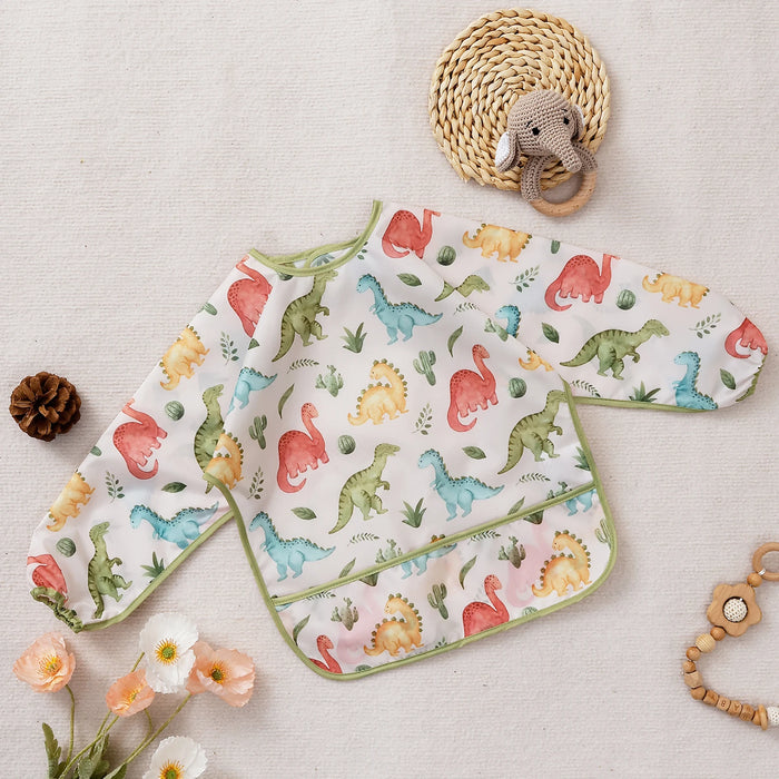 Elinfant Washable Long Sleeve Bib: Waterproof Feeding Coverall