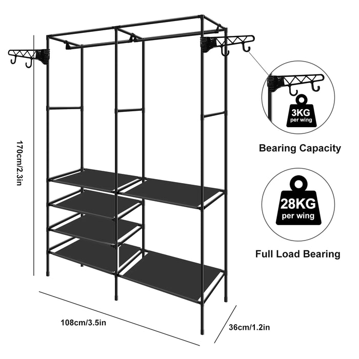 “Double-Rod Clothes Rack with Hooks”