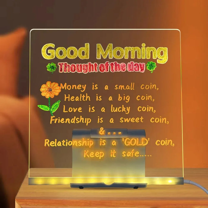 LED Acrylic Drawing Board DIY Erasable Luminous Writing Boards with Stand and 7Colors Pen USB Plug Message Board with NightLight