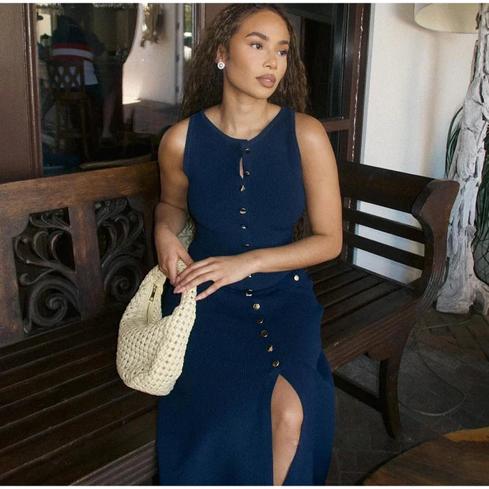 Elegant Sleeveless Button Bodycon Dress