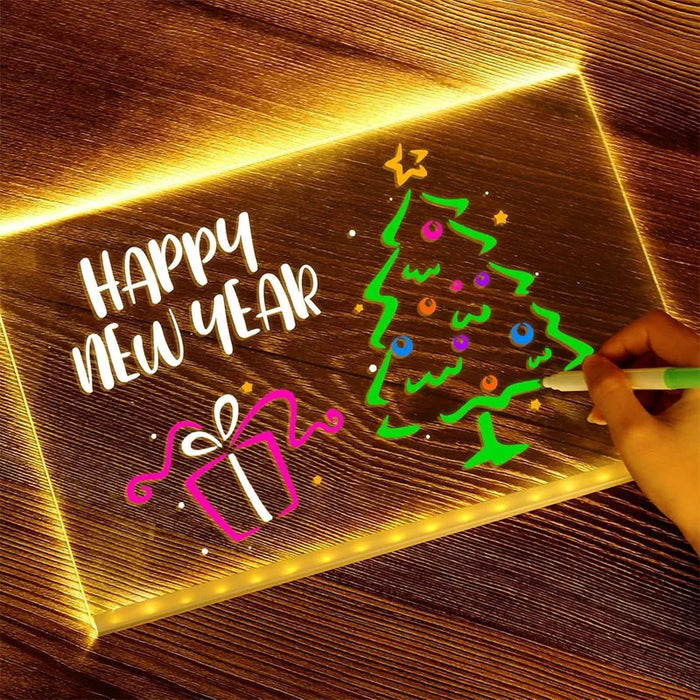 LED Acrylic Drawing Board DIY Erasable Luminous Writing Boards with Stand and 7Colors Pen USB Plug Message Board with NightLight