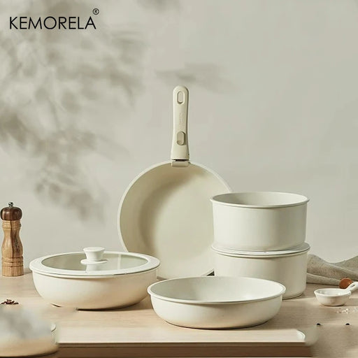 KEMORELA 3/5PCS Nonstick Cookware Set with Removable Handle – Induction & RV Compatible