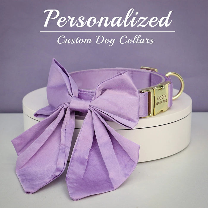 Personalized Silk Dog Collar Adjustable Durable Dog Collar with Bowtie Flower For Small Medium Large Dogs Wedding Bowtie Collars