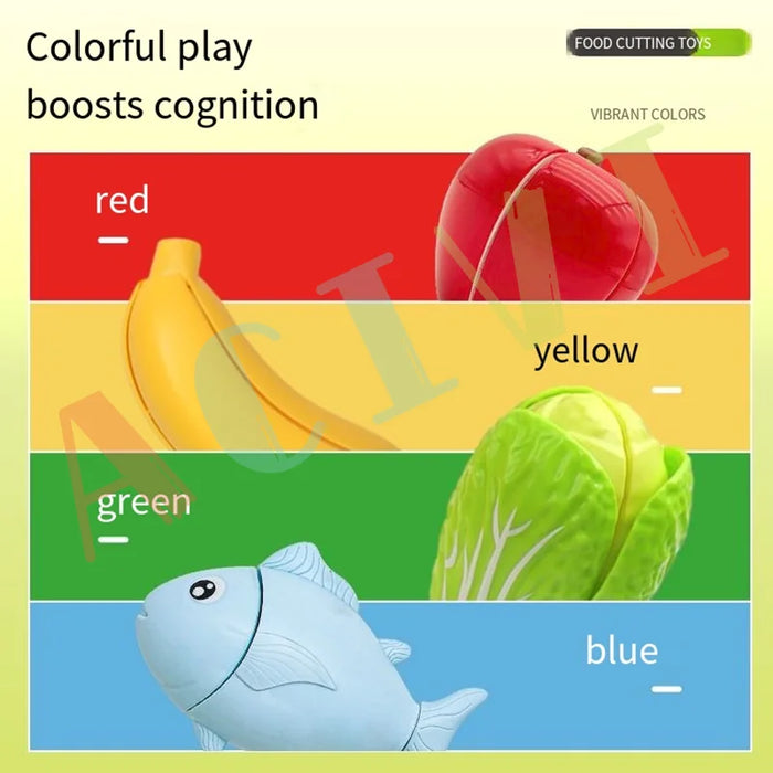 Kid Pretend Play Kitchen Fun Cutting Fruits and Vegetables Food Play.