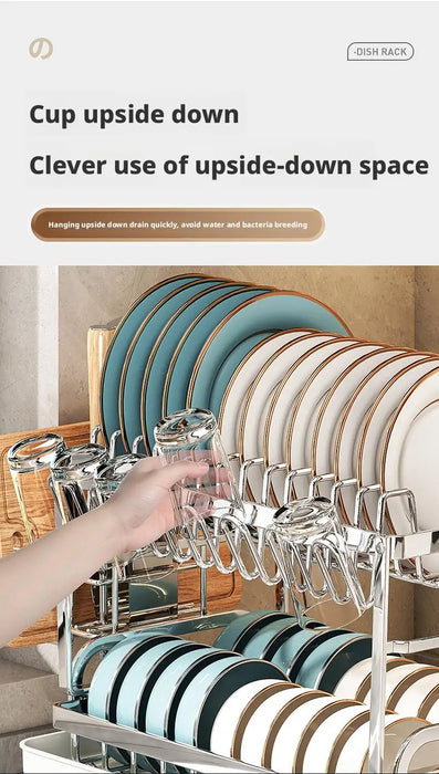 2 Tier Dish Drying Rack Bowl Drainer Holder Stand Shelf Kitchen Over Sink Drainer Utensil Holder Countertop Drain Rack Shelves