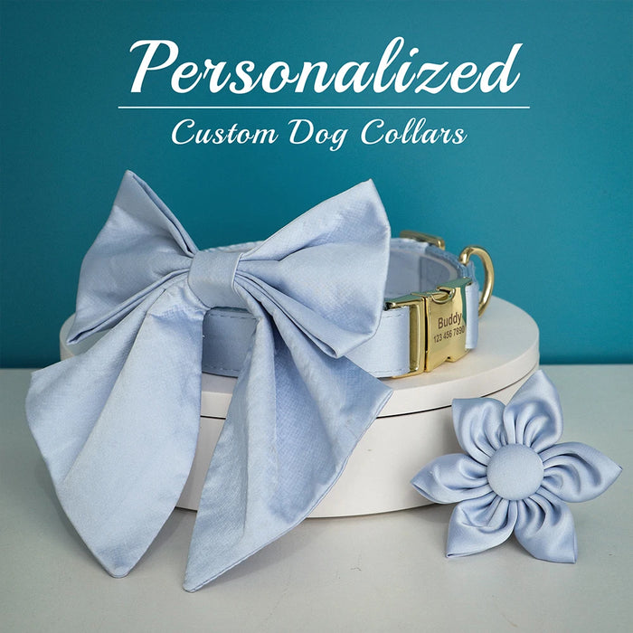 Personalized Silk Dog Collar Adjustable Durable Dog Collar with Bowtie Flower For Small Medium Large Dogs Wedding Bowtie Collars