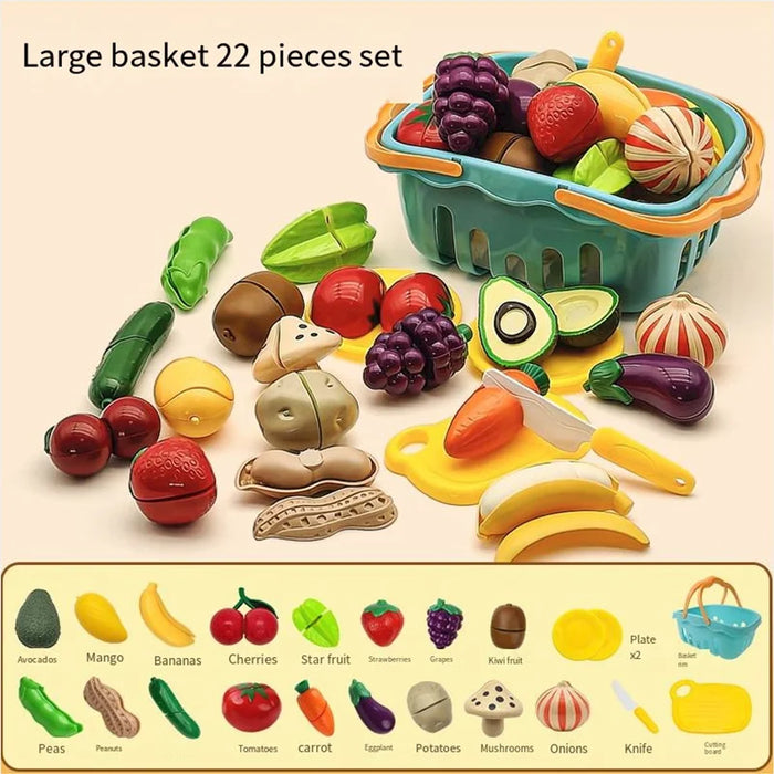 Kid Pretend Play Kitchen Fun Cutting Fruits and Vegetables Food Play.