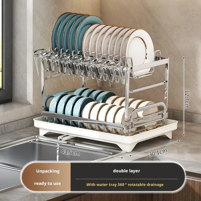 2 Tier Dish Drying Rack Bowl Drainer Holder Stand Shelf Kitchen Over Sink Drainer Utensil Holder Countertop Drain Rack Shelves