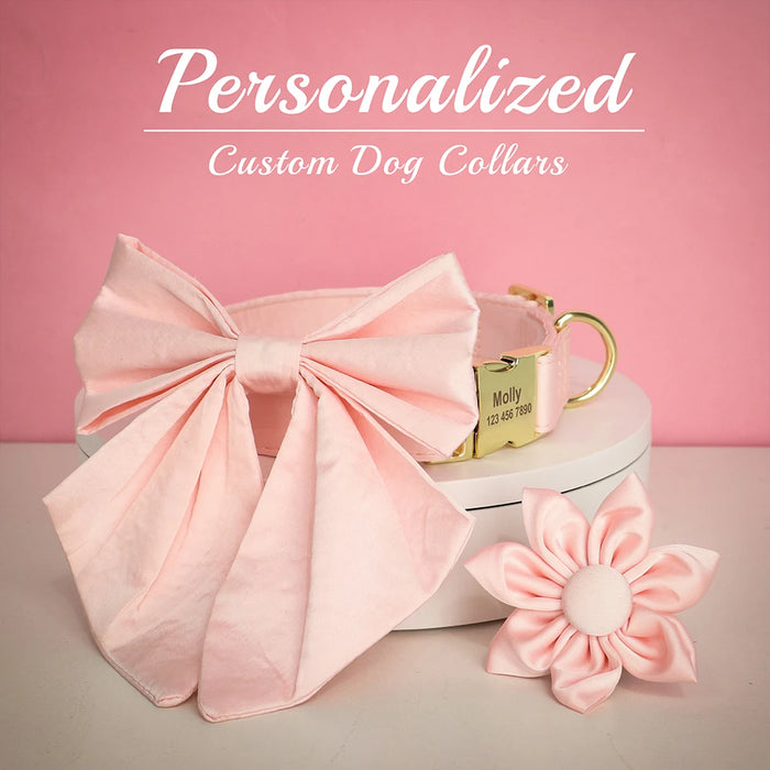Personalized Silk Dog Collar Adjustable Durable Dog Collar with Bowtie Flower For Small Medium Large Dogs Wedding Bowtie Collars