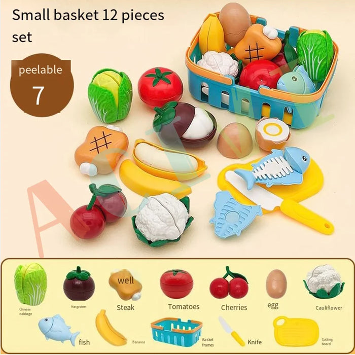 Kid Pretend Play Kitchen Fun Cutting Fruits and Vegetables Food Play.