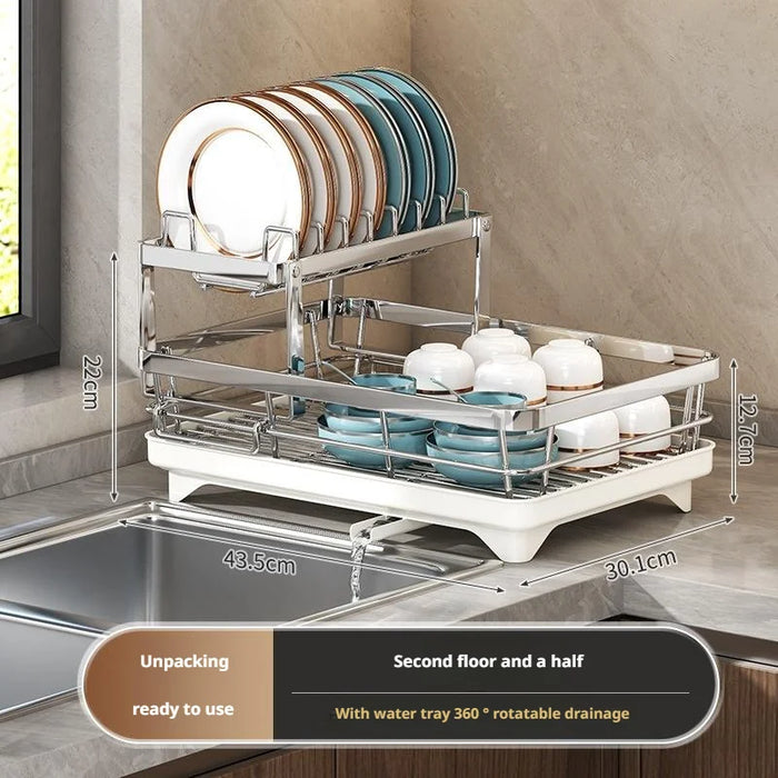 2 Tier Dish Drying Rack Bowl Drainer Holder Stand Shelf Kitchen Over Sink Drainer Utensil Holder Countertop Drain Rack Shelves