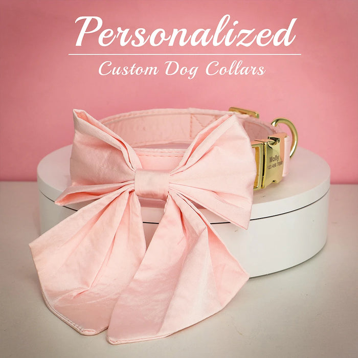 Personalized Silk Dog Collar Adjustable Durable Dog Collar with Bowtie Flower For Small Medium Large Dogs Wedding Bowtie Collars