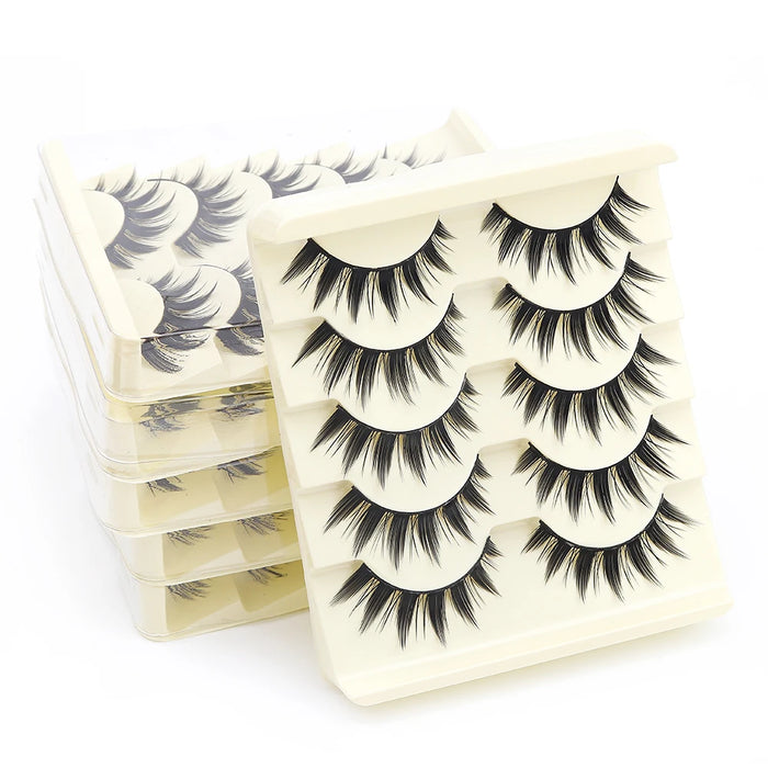 Black Eye Lashes Cat Eye Lashes Cross Strip False Eyelashes Natural Long Cosplay Makeup 5 pairs Mink Eyelash Extension Cilios
