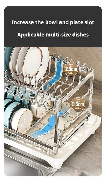 2 Tier Dish Drying Rack Bowl Drainer Holder Stand Shelf Kitchen Over Sink Drainer Utensil Holder Countertop Drain Rack Shelves
