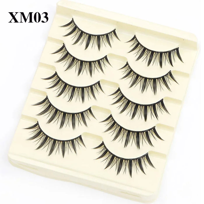 Black Eye Lashes Cat Eye Lashes Cross Strip False Eyelashes Natural Long Cosplay Makeup 5 pairs Mink Eyelash Extension Cilios