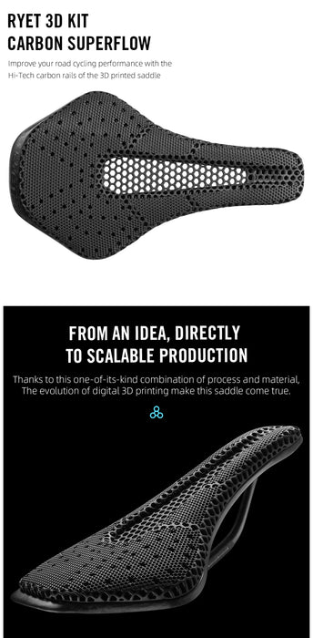 RYET 3D Printed Carbon Fiber Bike Saddle – Ultralight, Comfortable & Breathable