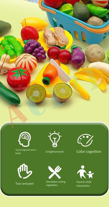 Kid Pretend Play Kitchen Fun Cutting Fruits and Vegetables Food Play.