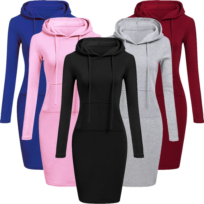 Ladies Casual Hooded Dress Comfortable Sweatshirt
