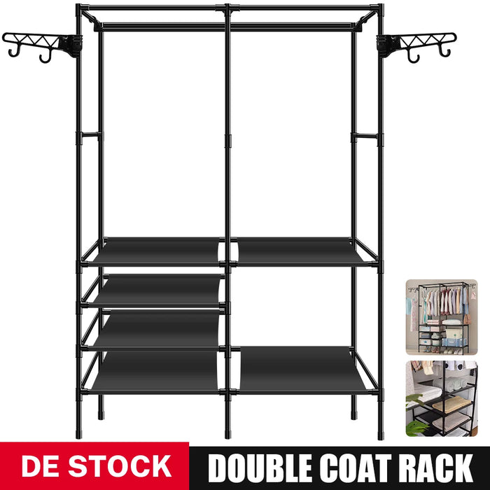 “Double-Rod Clothes Rack with Hooks”