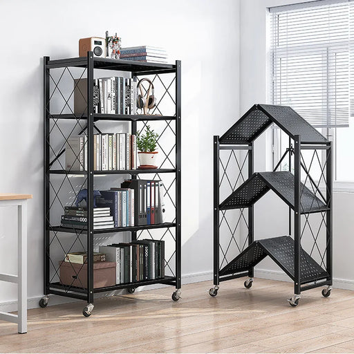 Folding Iron Multi-Layer Storage Bookshelf Rack.