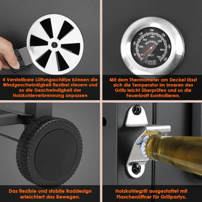 5~10 People BBQ Camping Charcoal Barbecue Stove 2 Wheels Luxurious Configuration Family Garden Outdoor Home Barbecue Grill