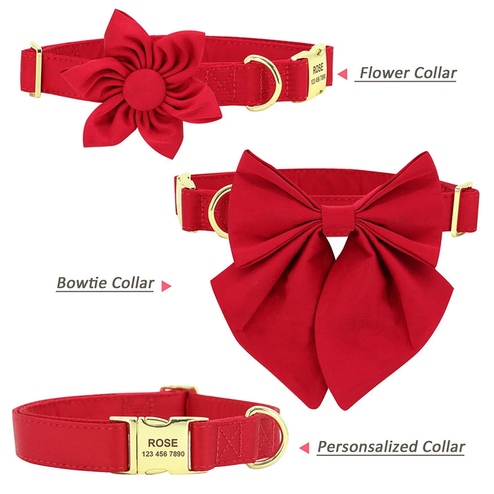 Personalized Silk Dog Collar Adjustable Durable Dog Collar with Bowtie Flower For Small Medium Large Dogs Wedding Bowtie Collars