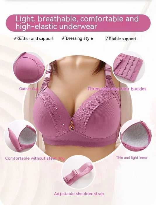 No Steel Ring Full Cup Bra – Lifting, Side Gathering, Plus Size