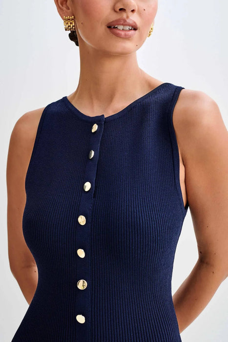Elegant Sleeveless Button Bodycon Dress