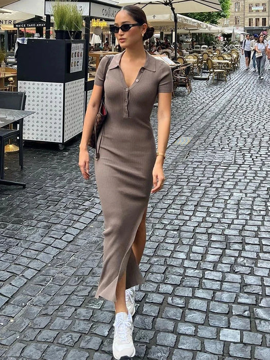 Solid Fashion Turn-Down Collar Midi/Maxi Dress