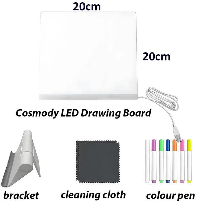 LED Acrylic Drawing Board DIY Erasable Luminous Writing Boards with Stand and 7Colors Pen USB Plug Message Board with NightLight