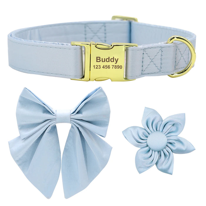 Personalized Silk Dog Collar Adjustable Durable Dog Collar with Bowtie Flower For Small Medium Large Dogs Wedding Bowtie Collars