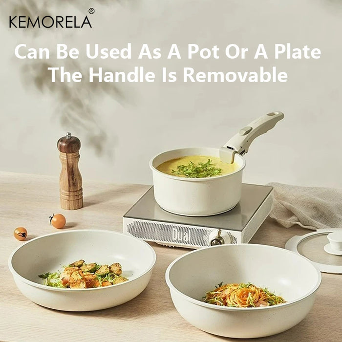 KEMORELA 3/5PCS Nonstick Cookware Set with Removable Handle – Induction & RV Compatible