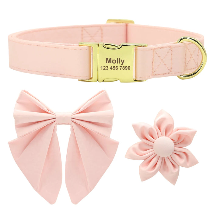 Personalized Silk Dog Collar Adjustable Durable Dog Collar with Bowtie Flower For Small Medium Large Dogs Wedding Bowtie Collars