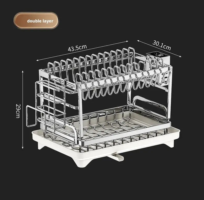 2 Tier Dish Drying Rack Bowl Drainer Holder Stand Shelf Kitchen Over Sink Drainer Utensil Holder Countertop Drain Rack Shelves
