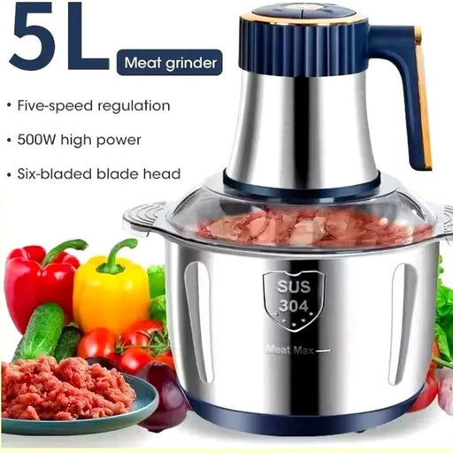 5L Electric Meat Grinder & Vegetable Chopper – 304 Stainless Steel Food Processor.
