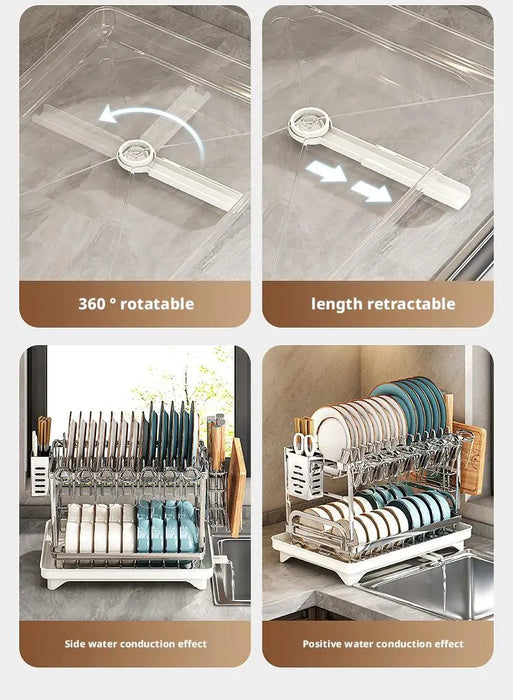 2 Tier Dish Drying Rack Bowl Drainer Holder Stand Shelf Kitchen Over Sink Drainer Utensil Holder Countertop Drain Rack Shelves