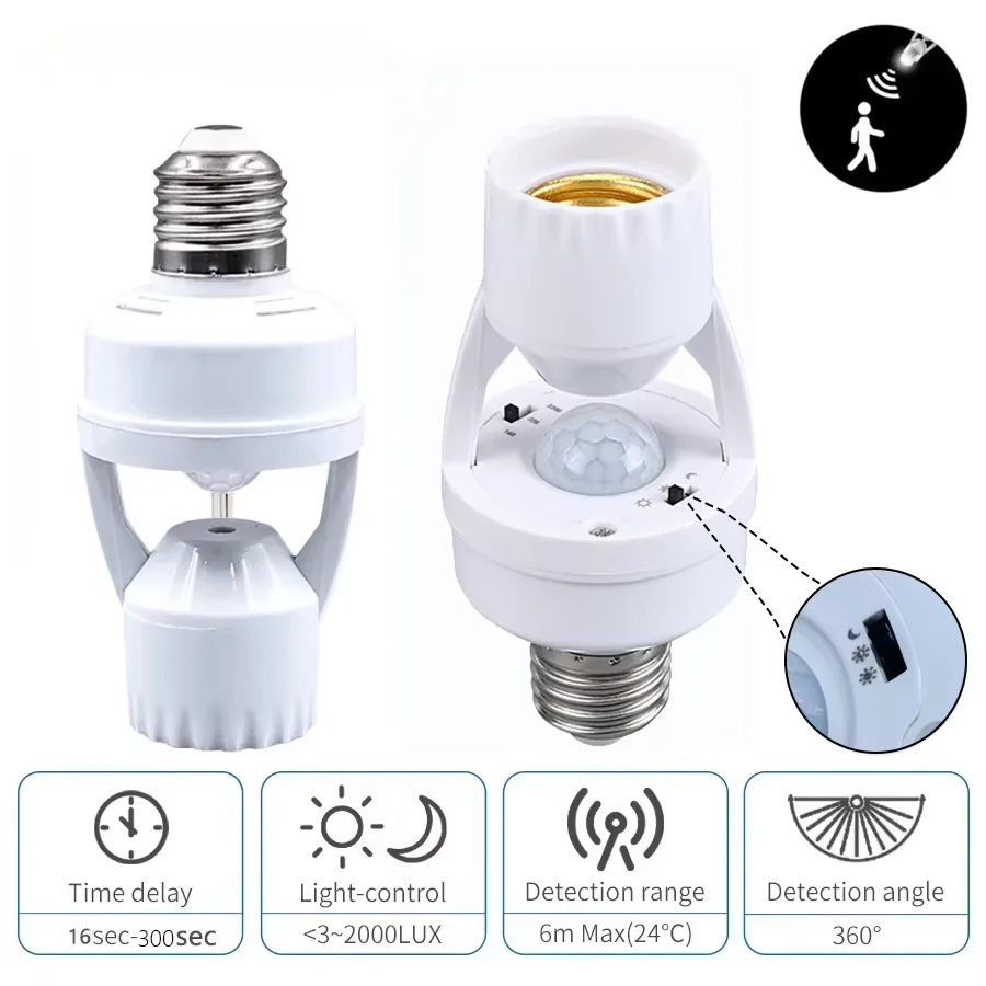 E27 PIR Motion Sensor Lamp Holder AC 85-265V Smart Socket Converter.