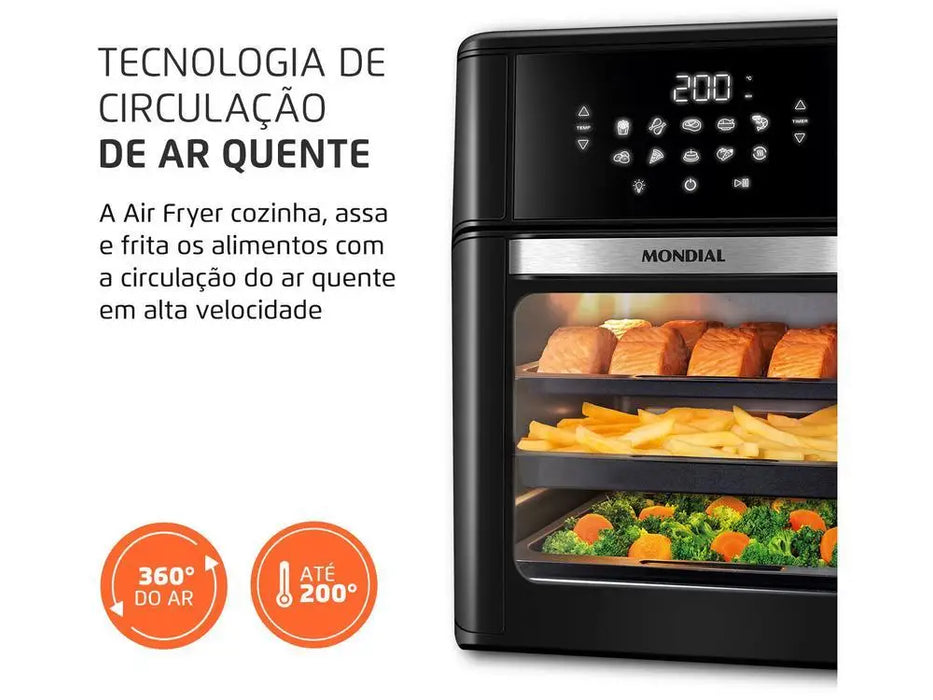 Electric Fryer without Oil/Air Fryer Mondial Oven (AFON-12L-FB Black 12L - 220V)