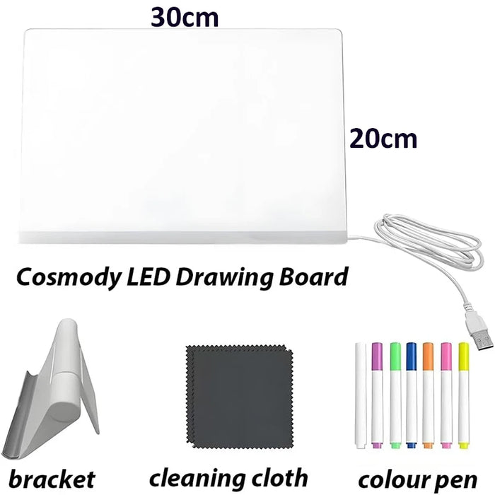 LED Acrylic Drawing Board DIY Erasable Luminous Writing Boards with Stand and 7Colors Pen USB Plug Message Board with NightLight