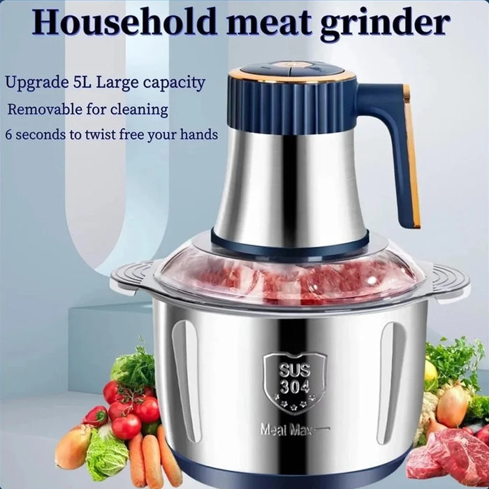 5L Electric Meat Grinder & Vegetable Chopper – 304 Stainless Steel Food Processor.