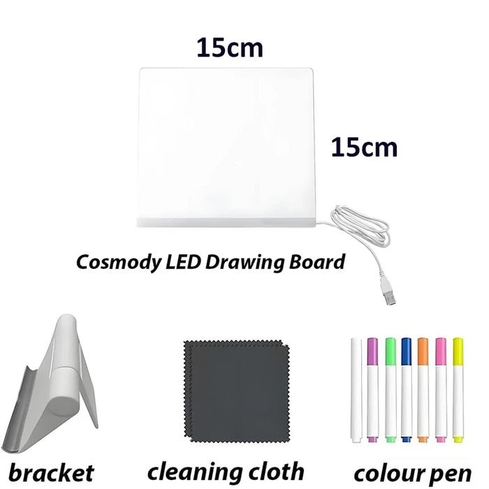 LED Acrylic Drawing Board DIY Erasable Luminous Writing Boards with Stand and 7Colors Pen USB Plug Message Board with NightLight