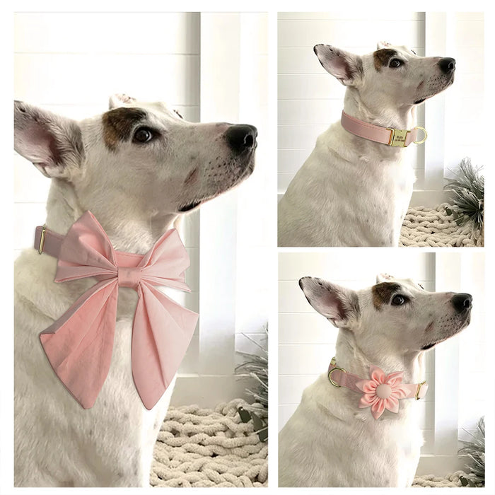 Personalized Silk Dog Collar Adjustable Durable Dog Collar with Bowtie Flower For Small Medium Large Dogs Wedding Bowtie Collars